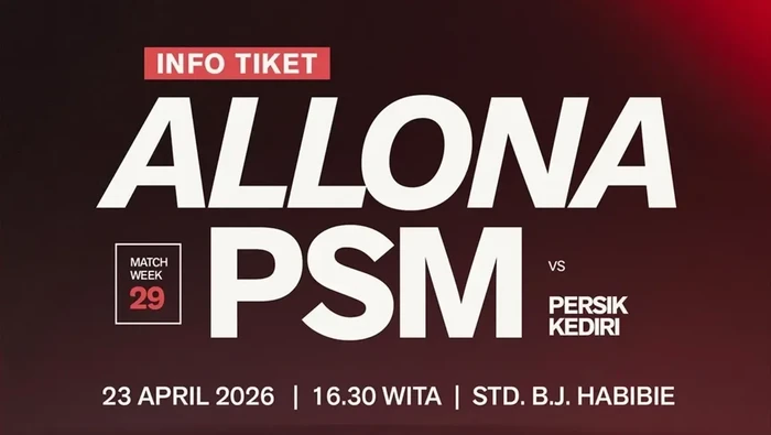 Tiket pertandingan PSM Makassar Vs Persik Kediri dalam lanjutan Super League 2025/2026 di Stadion Gelora BJ Habibie sudah resmi dijual.