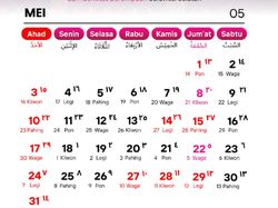 Kalender Bulan Mei 2026 Lengkap Hari Liburnya, Ada Potensi 3 Long Weekend