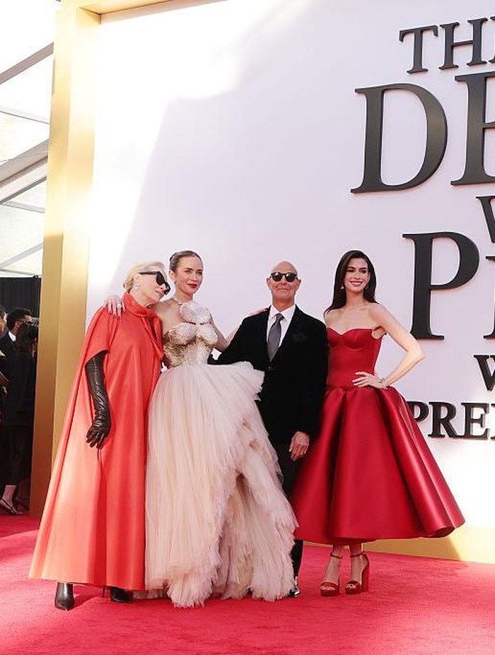 NEW YORK, NEW YORK - APRIL 20: (L-R) Meryl Streep, Emily Blunt, Stanley Tucci and Anne Hathaway attend The Devil Wears Prada 2 premiere on April 20, 2026 in New York City. (Photo by Michael Loccisano/GA/The Hollywood Reporter via Getty Images)