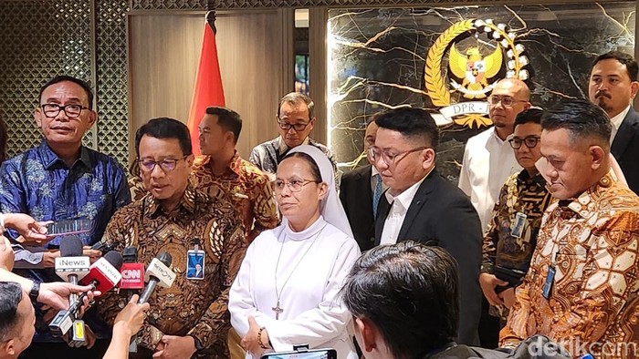 Pertemuan BNI dengan Gereja Paroki Aek Nabara di kompleks parlemen, Senayan, Jakarta, Selasa (21/4/2026).