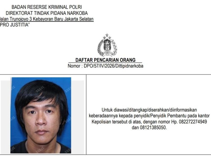 Bareskrim terbitkan DPO untuk Frendry Dona alias Fhoku selaku otak laboratorium vape etomidate di apartemen Jaktim (dok.istimewa)