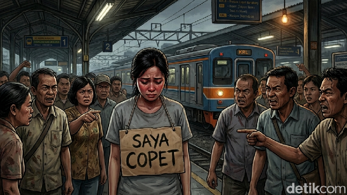Ilustrasi wanita dihukum sosial setelah mencopet.