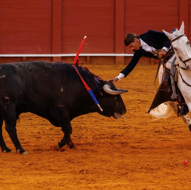 Lea Vicens Tampil Memukau di Arena Adu Banteng Sevilla