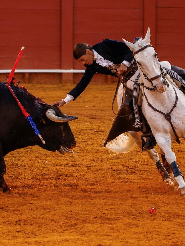 Lea Vicens Tampil Memukau di Arena Adu Banteng Sevilla
