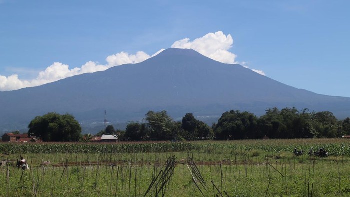 Panorama Gunung Slamet dilihat dari wilayah Kecamatan Kembaran, Kabupaten Banyumas, Rabu (22/4/2026).