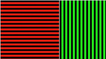 Efek McCollough membuat pola hitam-putih tampak berwarna setelah menatap kisi berwarna. Efek ini terjadi karena adaptasi neuron peka warna dan orientasi. Tatap pola selama beberapa menit, lalu lihat pola hitam-putih untuk memicu efeknya. Berbeda dari ilusi lain, efek ini bisa bertahan lama karena adaptasi visual. Foto: Boredpanda