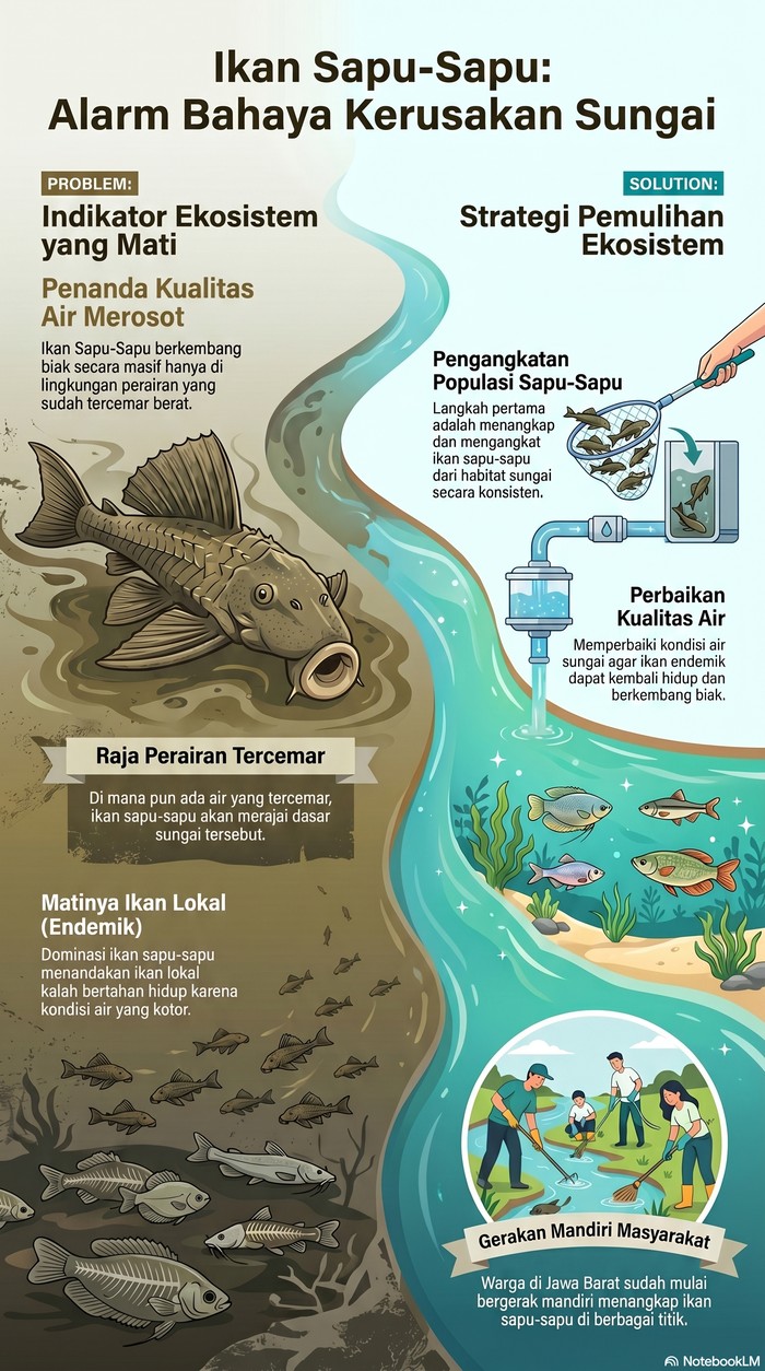 Bangkai ikan sapu-sapu di perairan Polder Tawang, Kecamatan Semarang Utara, Kota Semarang, Senin (20/4/2026).