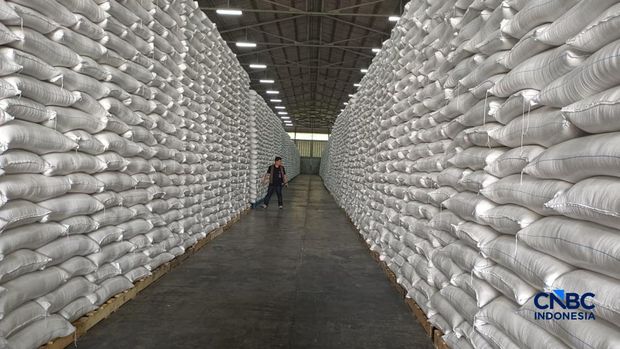 Inspeksi Mendadak Menteri Pertanian dan Direktur Utama Perum Bulog dalam rangka pengecekan stok beras di JDP karawang 1 Logistic Park, Karawang, Jawa Barat, Kamis (23/4/2026). (CNBC Indonesia/Martya Rizky)