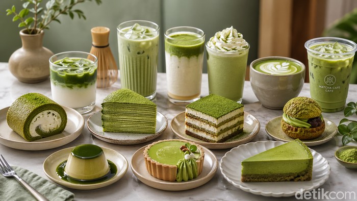 Makanan dan minuman serba matcha.