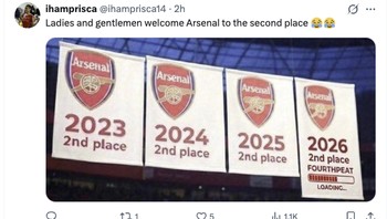 “Ladies and gentlemen… Welcome Arsenal to the second place! 2023 ✓ | 2024 ✓ | 2025 ✓ | 2026 ✓ Loading… Fourthpeat in progress Foto: X.com