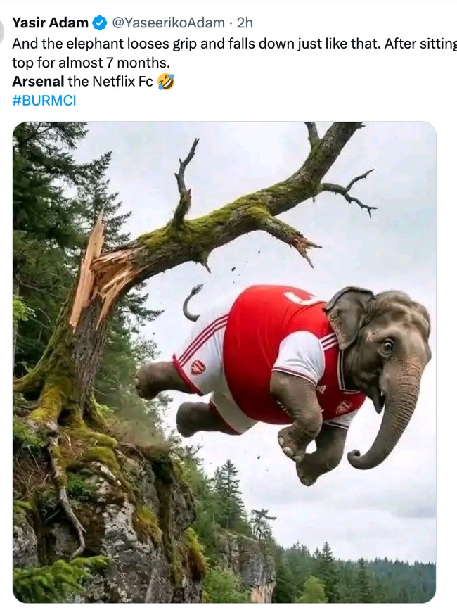 Arsenal Digusur City, Ini Meme Kocak Sang Gajah Jatuh Lagi dan Lagi
