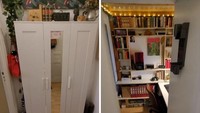 Sekilas terlihat seperti lemari, tetapi di baliknya ada ruang tersembunyi buat kerja atau belajar. Dijamin penghuni rumah bisa fokus kerja tanpa gangguan di sini. Foto: Bored Panda