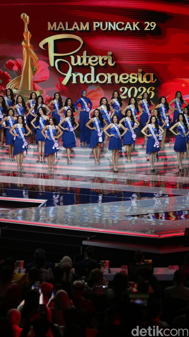 Grand final Puteri Indonesia 2026 berlangsung di Jakarta Convention Center (JCC) pada Jumat (24/3/2026) malam. Sebanyak 45 finalis dari 34 provinsi berpartisipasi di ajang yang digelar oleh Yayasan Puteri Indonesia ini. (Foto: Andhika Prasetia/DetikFoto)