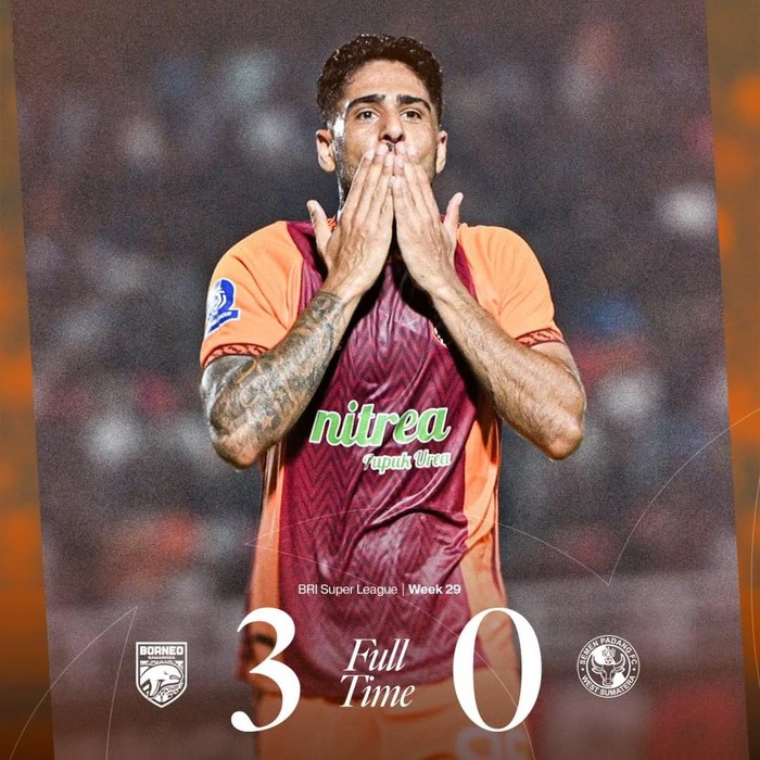 Full time, Borneo FC menang 3-0 atas Semen Padang FC di Stadion Segiri, Samarinda, Sabtu (25/4/2026).