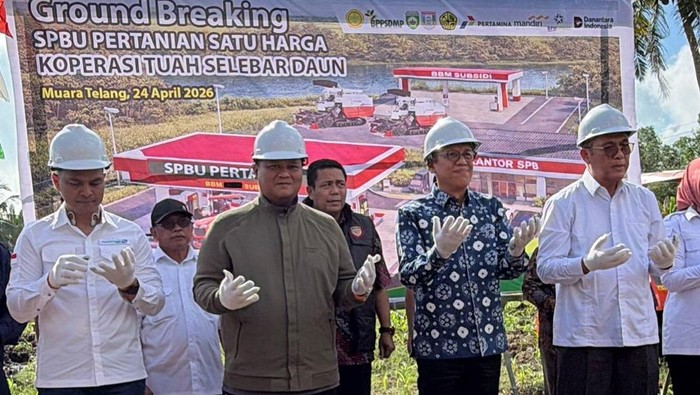 Groundbreaking Stasiun Pengisian Bahan Bakar (SPBU) Pertanian  di Desa Telang Jaya, Kecamatan Muara Telang, Jumat (24/4/2026).