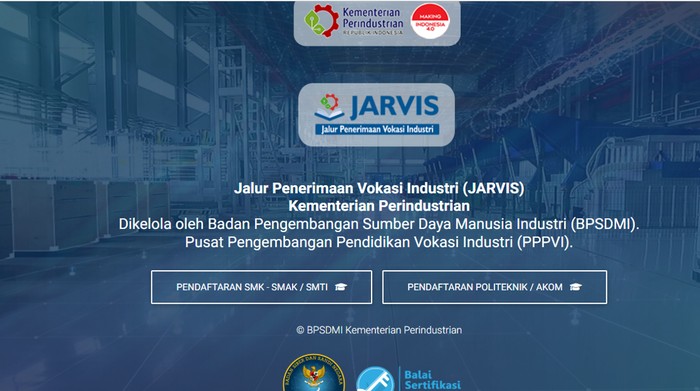 Halaman pendaftaran Vokasi Industri Kemenperin