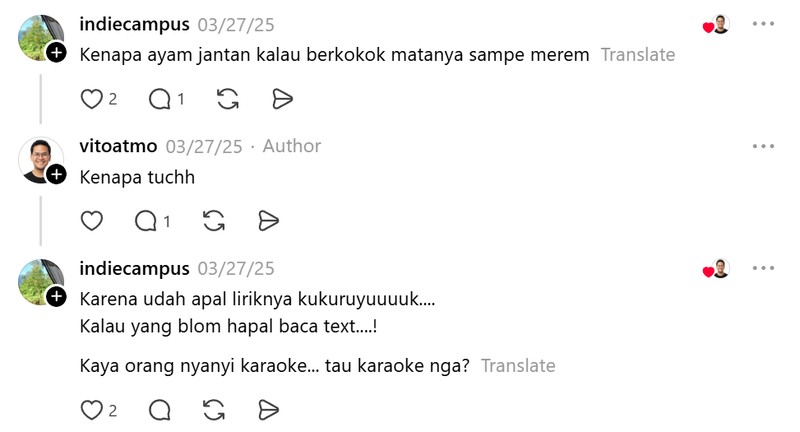 Di Threads, ada kanal jokesbapackbapack. Kalau kamu cari, di sana ada banyak tebak-tebakan garing yang bikin nyengir. Terpantau milenial sudah ikutan.
