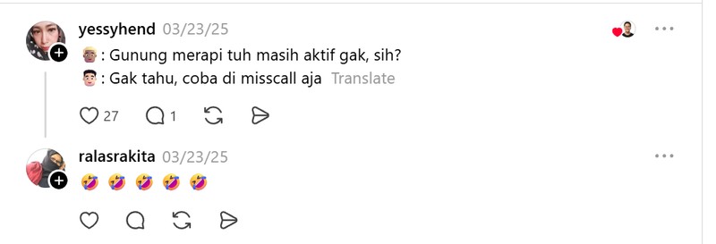 Di Threads, ada kanal jokesbapackbapack. Kalau kamu cari, di sana ada banyak tebak-tebakan garing yang bikin nyengir. Terpantau milenial sudah ikutan.