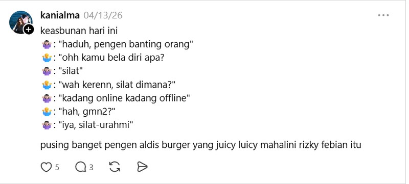 Banyak yang bilang warga Threads itu baik-baik dan kocak banget. Kayak begini nih contohnya.