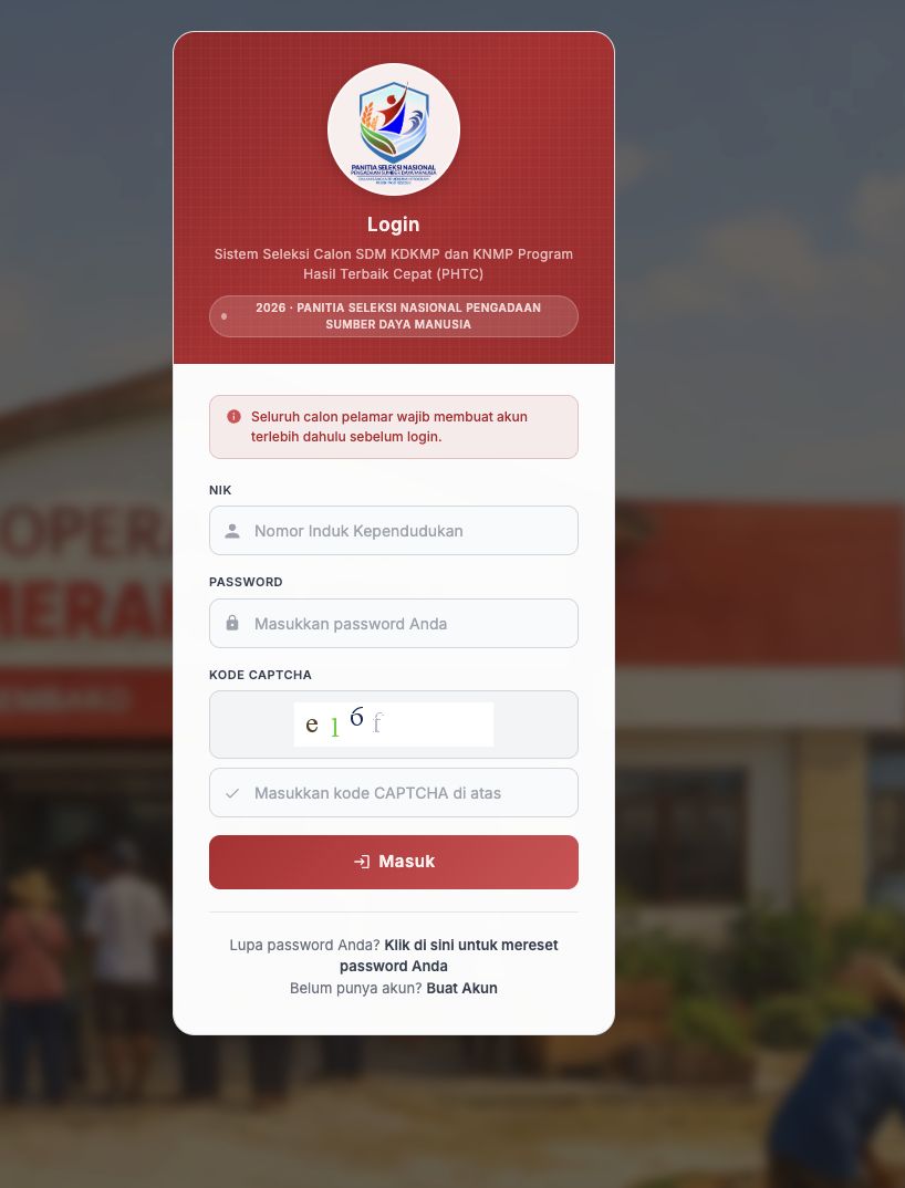 Sistem Seleksi Calon SDM KDKMP dan KNMP Program Hasil Terbaik Cepat (PHTC). (Tangkapan layar)