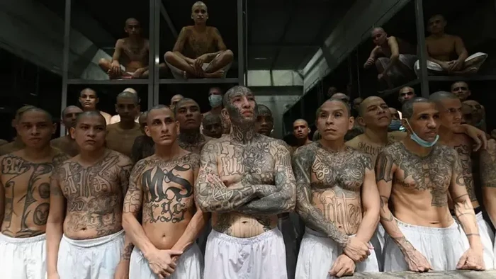Para narapidana di dalam sel penjara Pusat Penahanan Kontra-Terorisme (CECOT), tempat ratusan anggota geng MS-13 dan 18 Street ditahan, di Tecoluca, El Salvador, 27 Januari 2025.