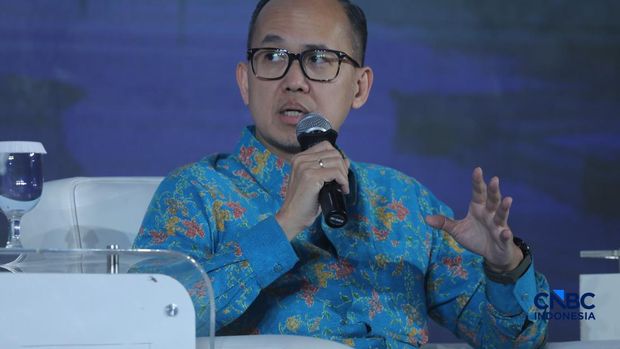 Corporate Affairs Director PT Frisian Flag Indonesia, Andrew Saputro dalam acara CNBC Indonesia Food Summit 2026, di Menara Bank Mega, Jakarta, Senin, (27/4/2026). (CNBC Indonesia/Tri Susilo)