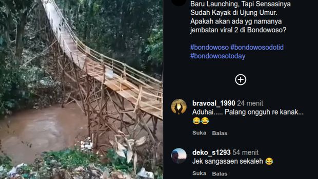 Jembatan di Bondowoso yang baru diluncurkan tapi disebut terlihat usang.