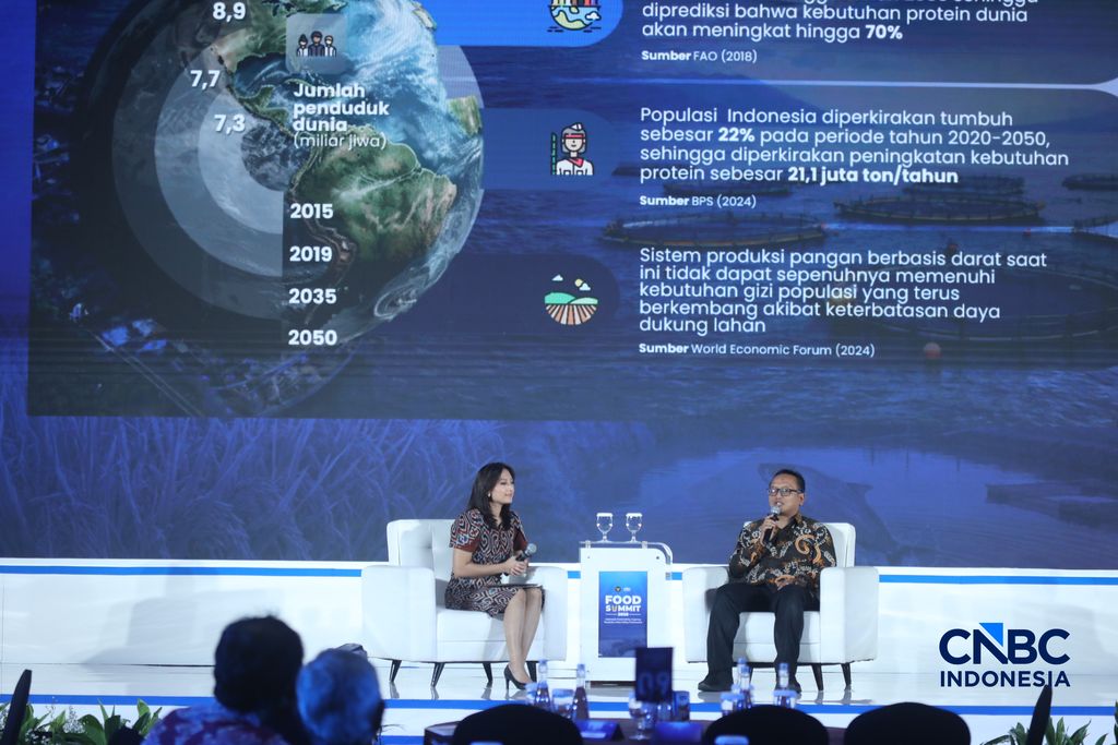 Kepala Biro Perencanaan KKP, Andy Artha Donny Oktopura sebagai dalam acara CNBC Indonesia Food Summit 2026, di Menara Bank Mega, Jakarta, Senin, 27/4. (CNBC Indonesia/Tri Susilo)