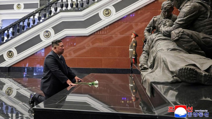 North Korean leader Kim Jong Un joins Russia's Defence Minister Andrey Belousov as he inaugurates the Memorial Museum of Combat Feats at the Overseas Military Operations honouring North Korean troops killed while fighting for Russia in the war against Ukraine, in Pyongyang, North Korea, April 26, 2026, in this picture released by North Korea's official Korean Central News Agency. KCNA via REUTERS    ATTENTION EDITORS - THIS IMAGE WAS PROVIDED BY A THIRD PARTY. REUTERS IS UNABLE TO INDEPENDENTLY VERIFY THIS IMAGE. NO THIRD PARTY SALES. SOUTH KOREA OUT. NO COMMERCIAL OR EDITORIAL SALES IN SOUTH KOREA.