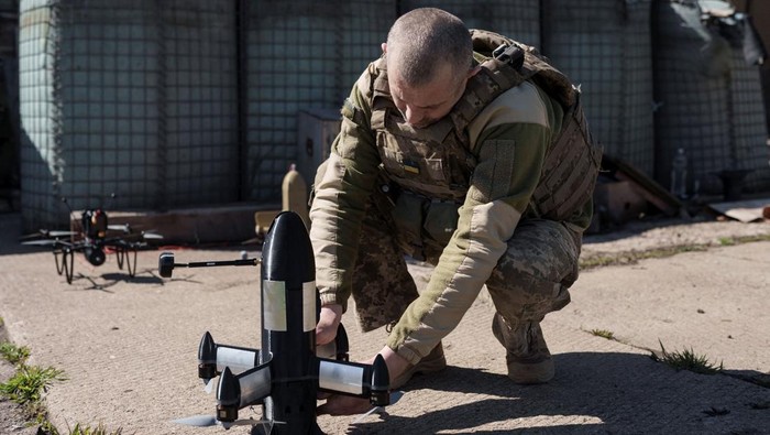 P1-Sun FPV interceptor drones near the frontline, amid Russia's attack on Ukraine, in Donetsk region, Ukraine April 26, 2026. REUTERS/Serhii Korovainyi