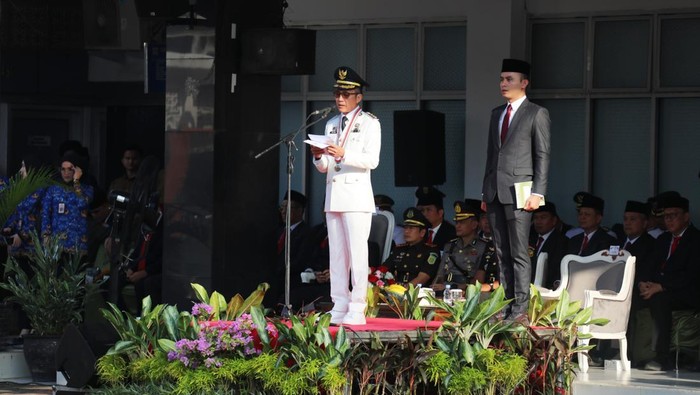 Wali Kota Palembang Ratu Dewa memimpin upacara peringatan Hari Otonomi Daerah (Otda) XXX Tahun 2026