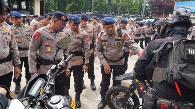 Brimob Polda Metro Jaya menggelar apel kesiapan dalam rangka pelayanan Hari Buruh Internasional (May Day) 2026 di wilayah hukum Polda Metro Jaya. (dok Istimewa)