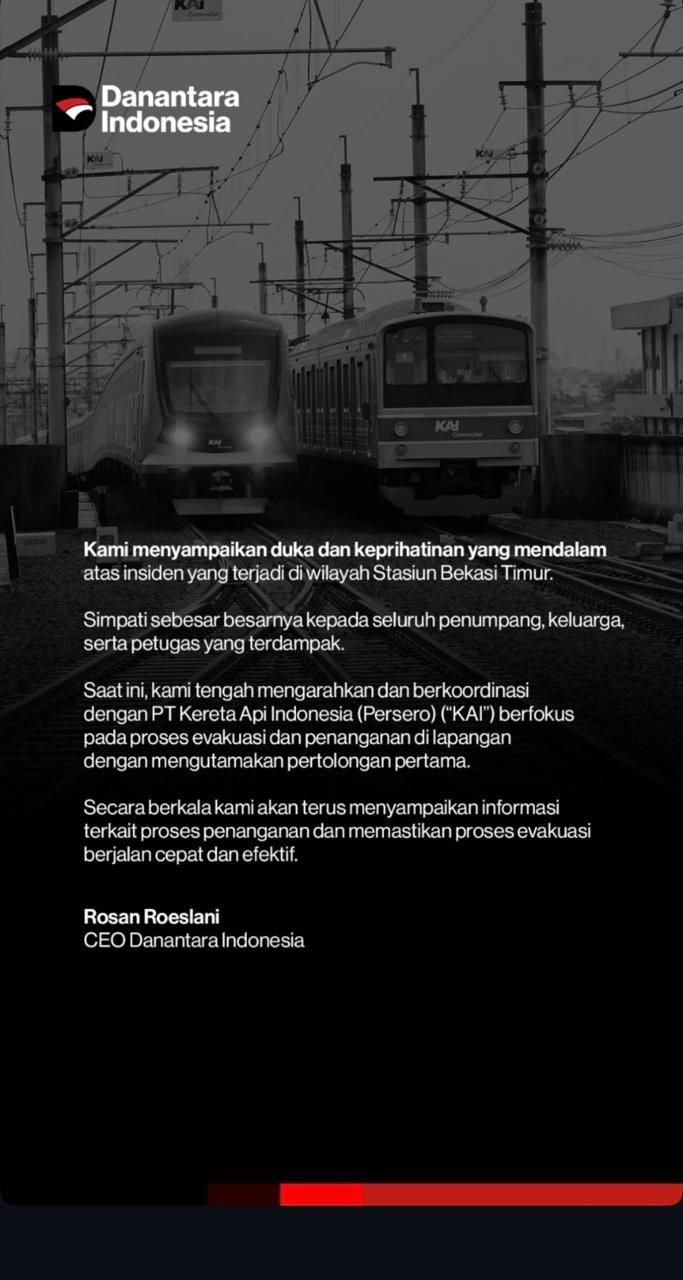 CEO Danantara Indonesia Rosan Roeslani minta KAI fokus pada proses evakuasi.