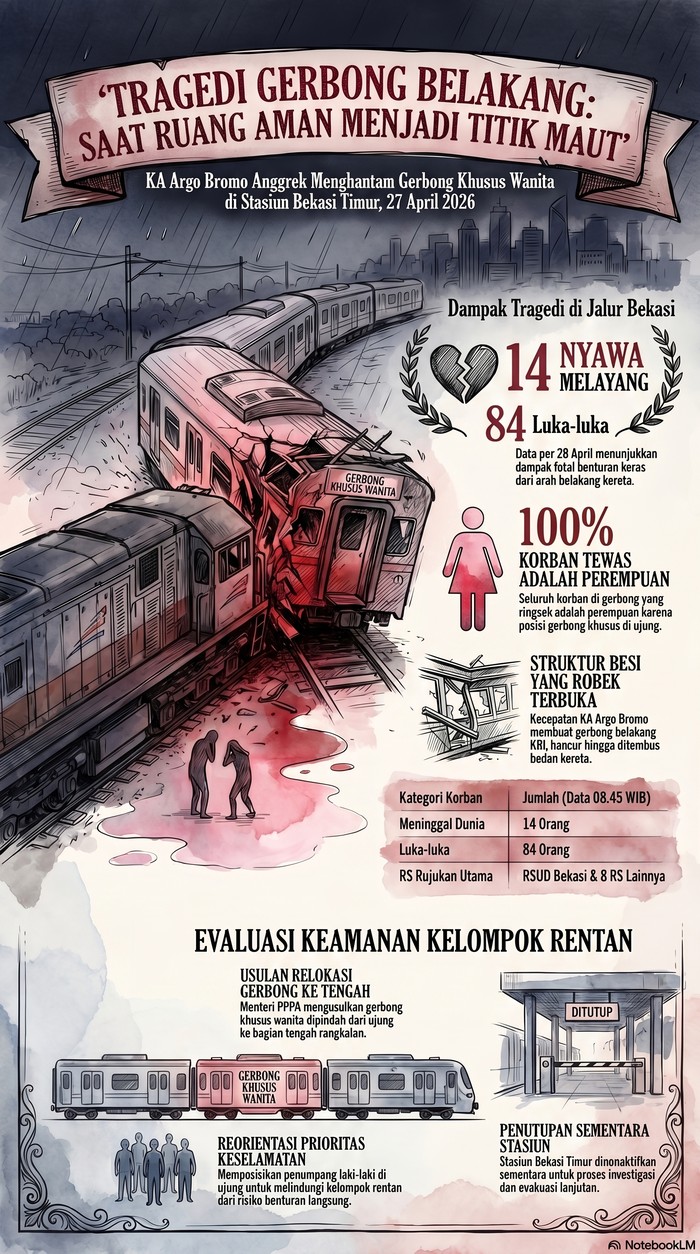 Infografis gerbong wanita KRL ditabrak kereta Argo Bromo di Stasiun Bekasi Timur