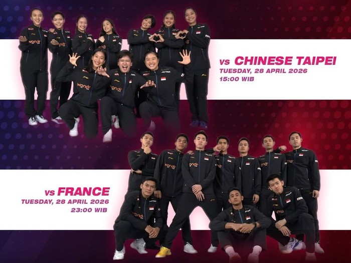 Jadwal Thomas dan Uber Cup 2026 Hari Ini 28 April, Indonesia Main Jam Berapa?