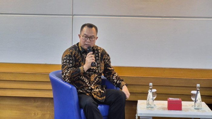 Kepala Badan Riset dan Inovasi Nasional (BRIN) Prof Arif Satria dalam acara BRIN 5.0: Inovasi untuk Negeri, di Ruang Jirap, Gedung BJ Habibie BRIN Thamrin, Jakarta Pusat, Selasa (28/4/2026).