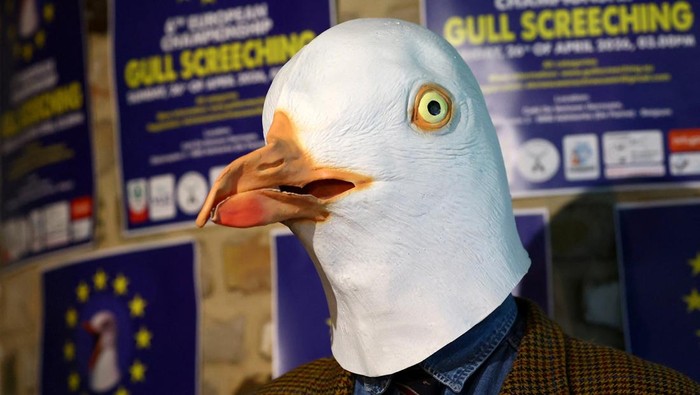 Kompetisi menirukan suara burung camar di Kota De Panne, Belgia