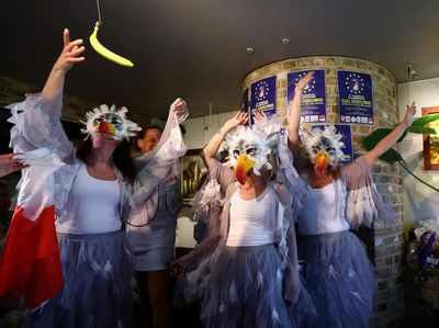 Competitors take part in the sixth edition of the European seagull screeching championship, in which contestants compete either solo or as part of a group and are judged by a jury for vocal skills and performance, in De Panne, Belgium April 26, 2026.