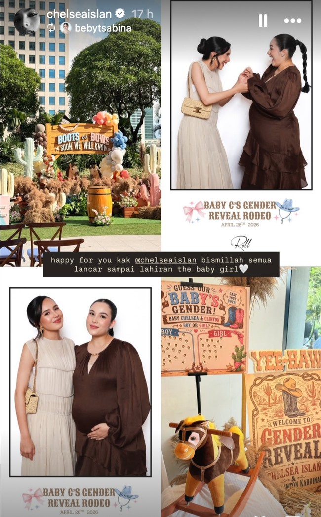 Yang tak kalah mencuri atensi ialah baby bump di perut Chelsea yang terlihat sudah makin besar. Chelsea sendiri pertama kali terlihat membagikan kabar bahagia kehamilannya bertepatan dengan ulang tahun sang suami pada 6 Februari lalu. Dalam foto yang dibagikan di Instagram kala itu, baby bump di perut Chelsea sudah jelas terlihat. Foto: Instagram/@chelseaislan