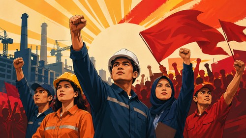 Ilustrasi peringatan Hari Buruh.