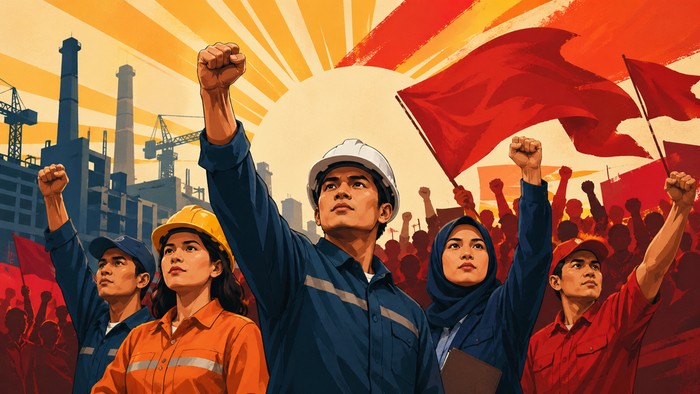 Ilustrasi peringatan Hari Buruh.