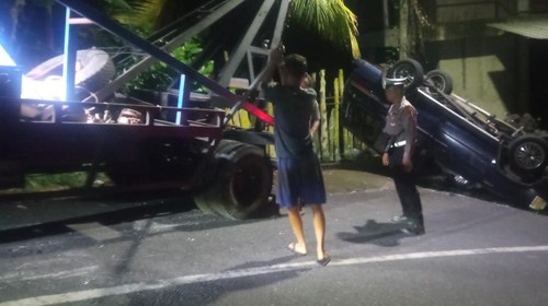 Kecelakaan tunggal terjadi di jalur turunan tikungan Jalan Dewa Made Kaler-Sukasada, tepatnya di timur Jembatan Sambangan, Selasa (28/4/2026) sekitar pukul 18.45 Wita. (Polres Buleleng)