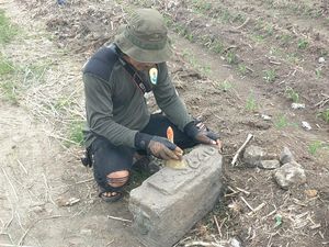 Dikira Patok Tanah, Batu Berelief Tahun 1326 Saka Ditemukan di Nganjuk