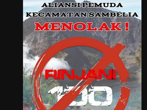 Poster penolakan ajang Rinjani 100 dari Aliansi Pemuda Sambelia, Lombok Timur, NTB. foto (Threads ady_rinjani)