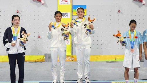 Atlet panjat tebing asal Buleleng, Desak Made Rita Kusuma Dewi dan Kadek Adi Asih, meraih emas di ajang Asian Beach Games Sanya 2026, China. (Dok. KONI Buleleng)