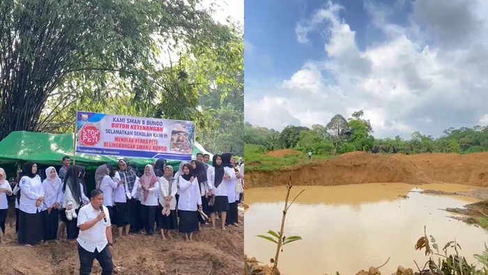 Guru SMAN 8 Bungo melakukan protes tambang emas ilegal berada di dekat sekolah