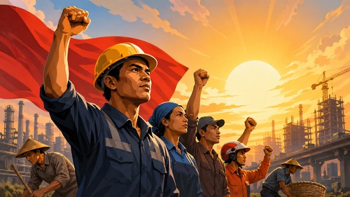 Ilustrasi peringatan Hari Buruh 1 Mei.