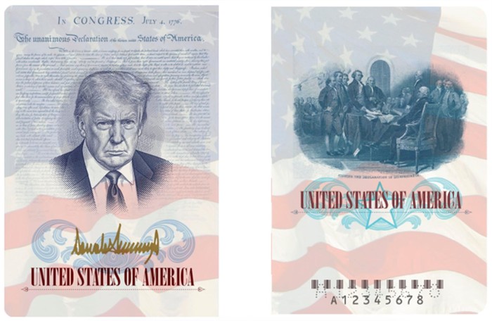 Paspor AS edisi khusus 250 tahun dengan memajang wajah Presiden Donlad Trump