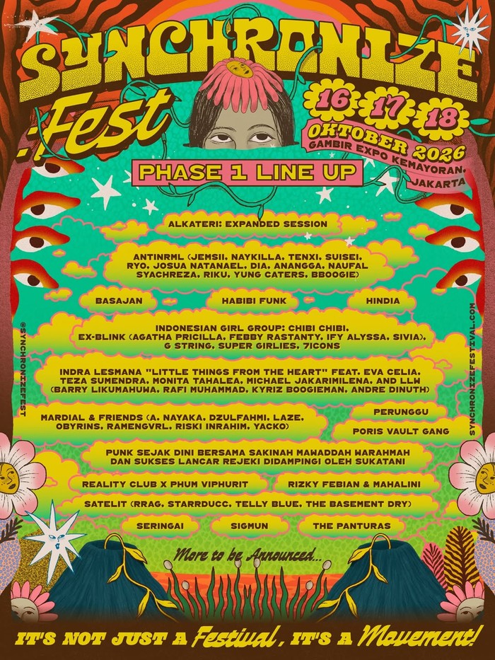 Synchronize Fest 2026 akan digelar pada 16-18 Oktober di Jakarta. Festival ini menampilkan berbagai penampil menarik, termasuk Alkateri dan Hindia.