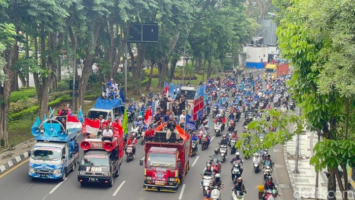 Ilustrasi kepadatan lalin saat demo buruh.